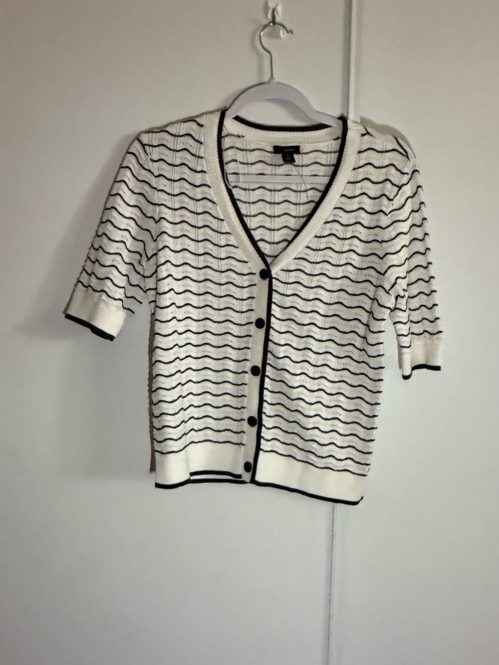 Halogen Scallop Cardigan Striped V-Neck Brown and white size XS